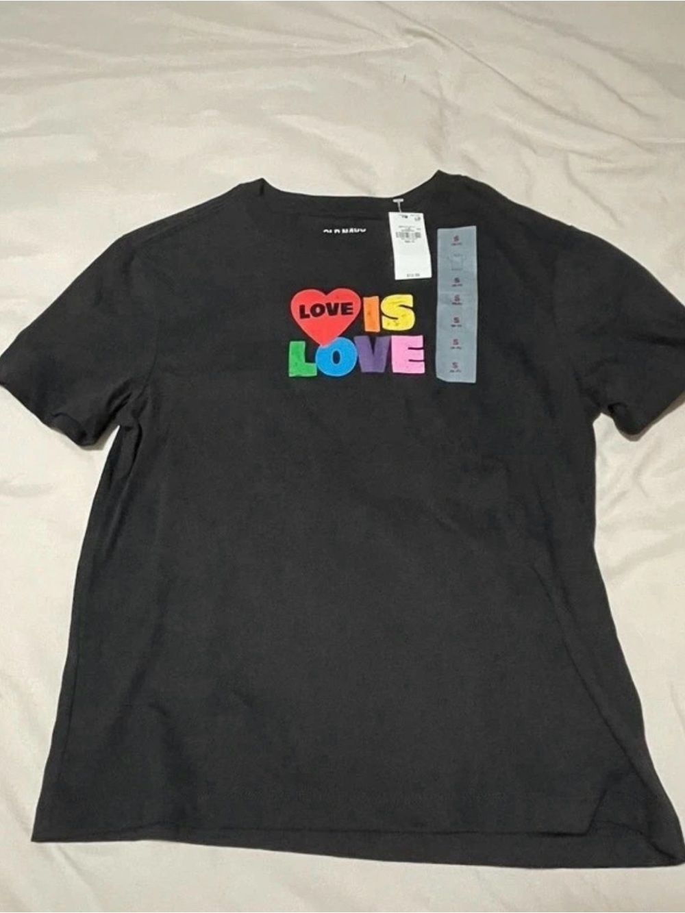 Old Navy Black Tee with Rainbow "LOVE IS LOVE" Graphic
